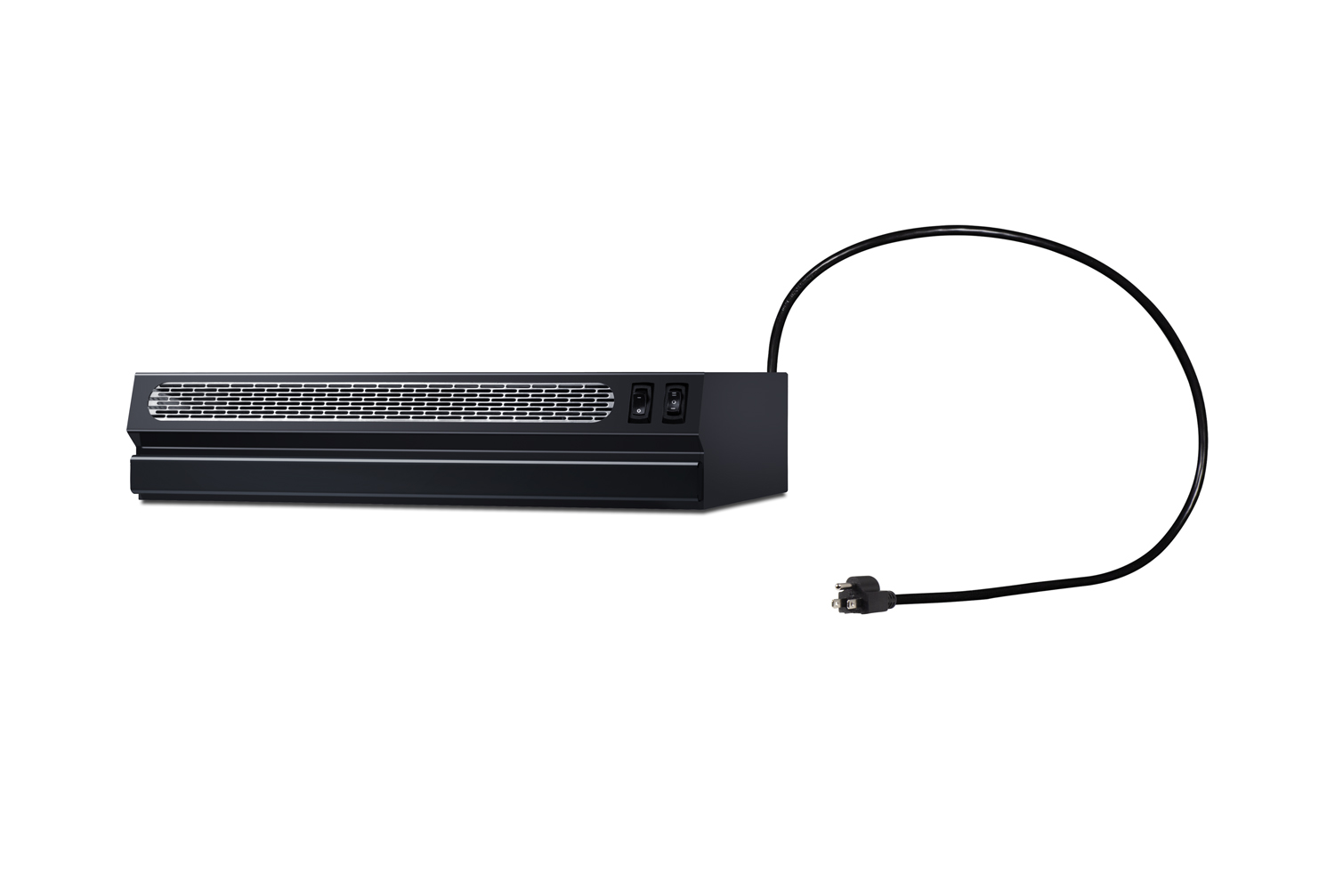 18 inch wide under cabinet retractable range hood for ductless use in black, made in the USA with power cord included